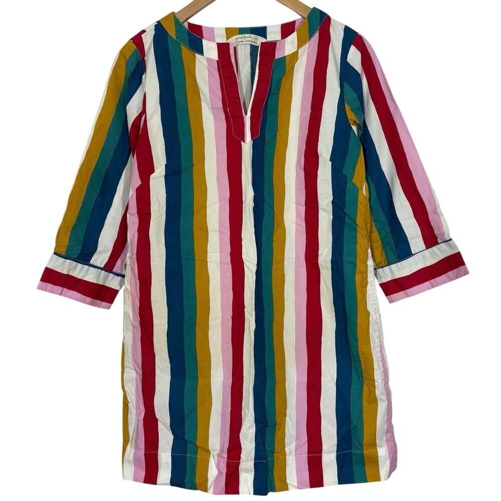 Print Fresh XS Striped Dress Lounge V Neck Tunic Organic Rainbow Anthropologie